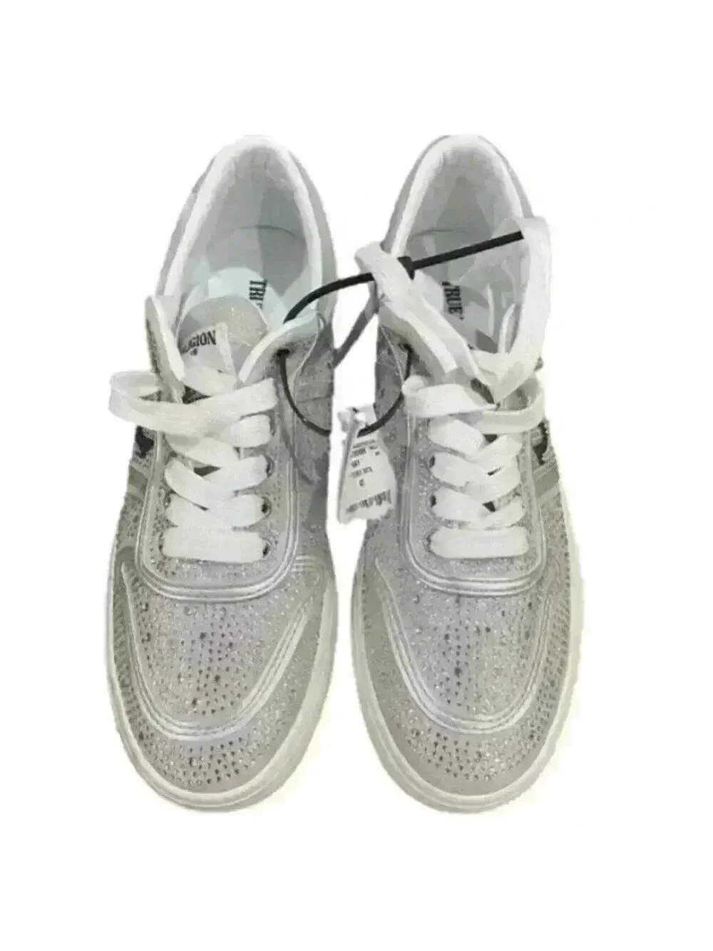True Religion Esperanza Low Top Sneakers Silver Rhinestones Size 8